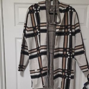 Christian Siriano Black and Cream Plaid Cardigan